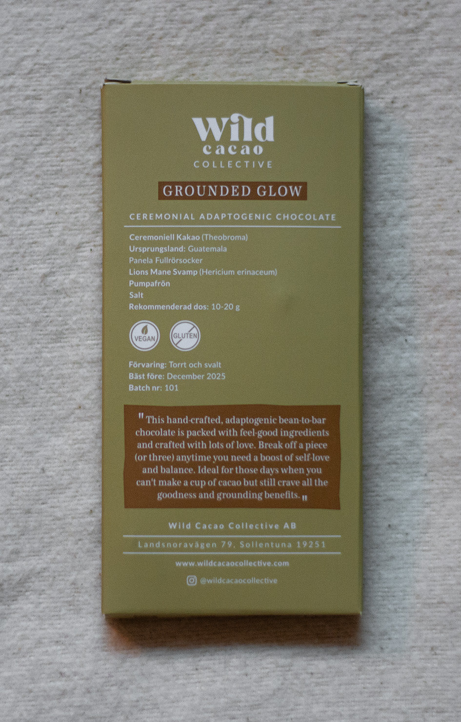 NEW: Grounded Glow Adaptogenic Ceremonial Chocolate Bar, 50 gr | Ceremonial Cacao Bar